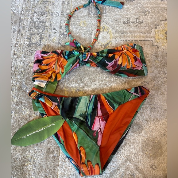 FARM Rio Banana Foliage Bandeau Bikini Top & Bottom M - Picture 3 of 9